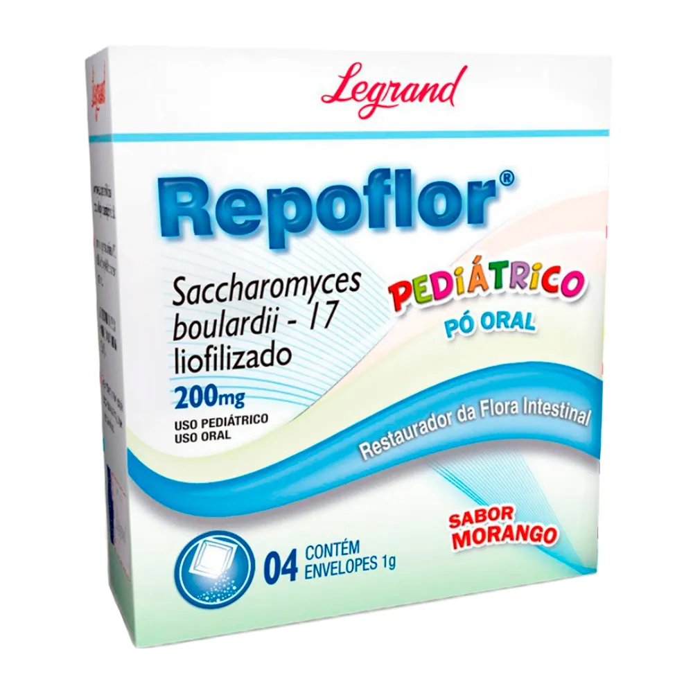 Repoflor 200mg Pediátrico Envelopes Sabor Morango com 4 Envelopes