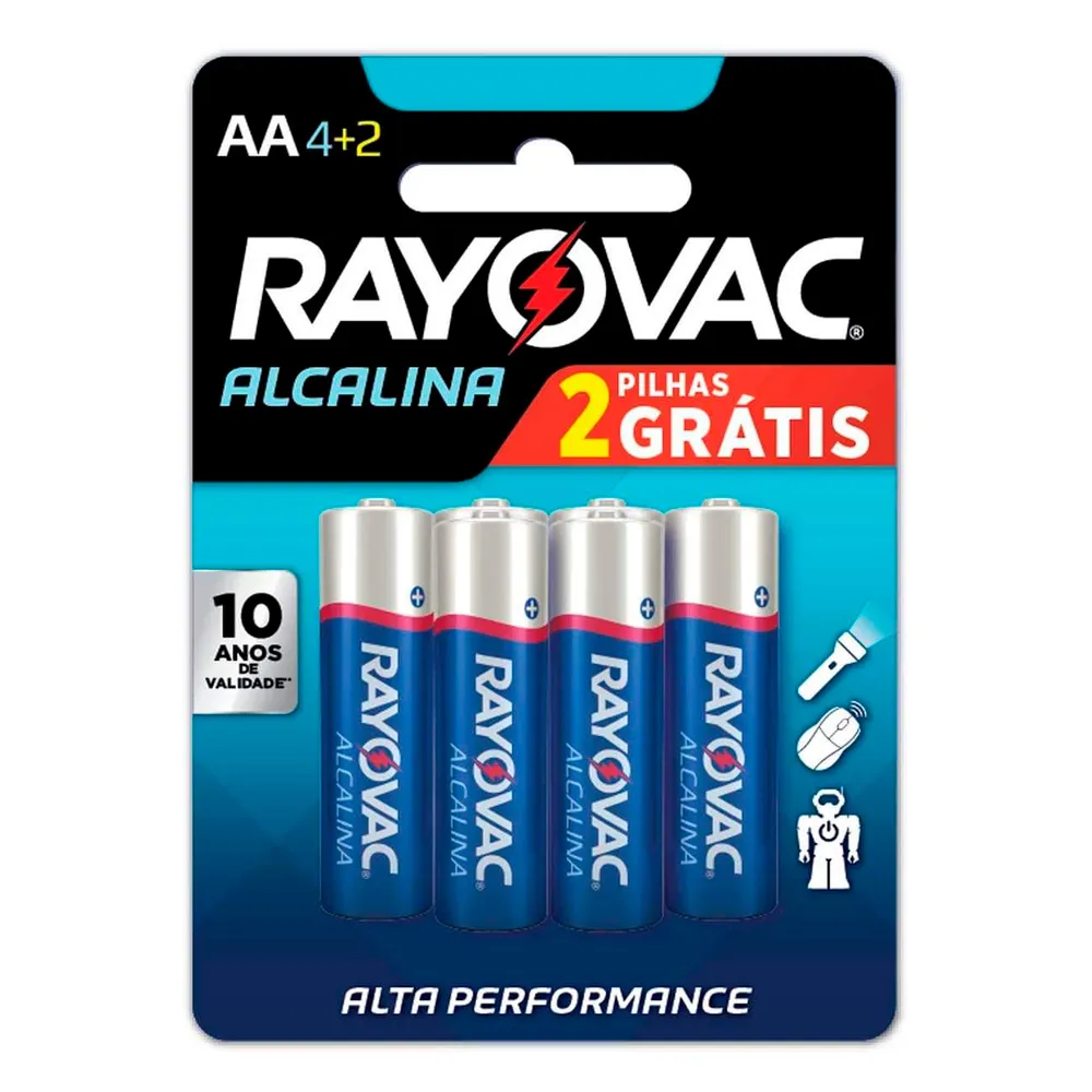 Pilha Rayovac AA Alcalina Palito com 6 Unidades Blister