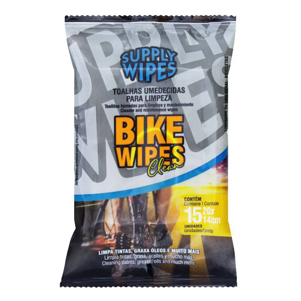 Toalhas Umedecidas Para Limpeza de Bicicletas Bike Wipes Clean com 15 Unidades