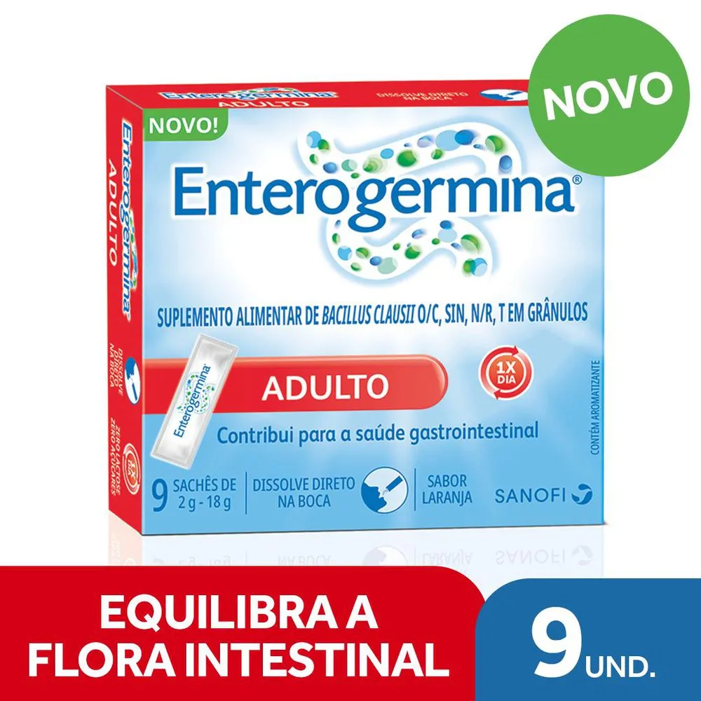 Probiótico Enterogermina Adulto Sabor Laranja com 9 Sachês de 2g cada