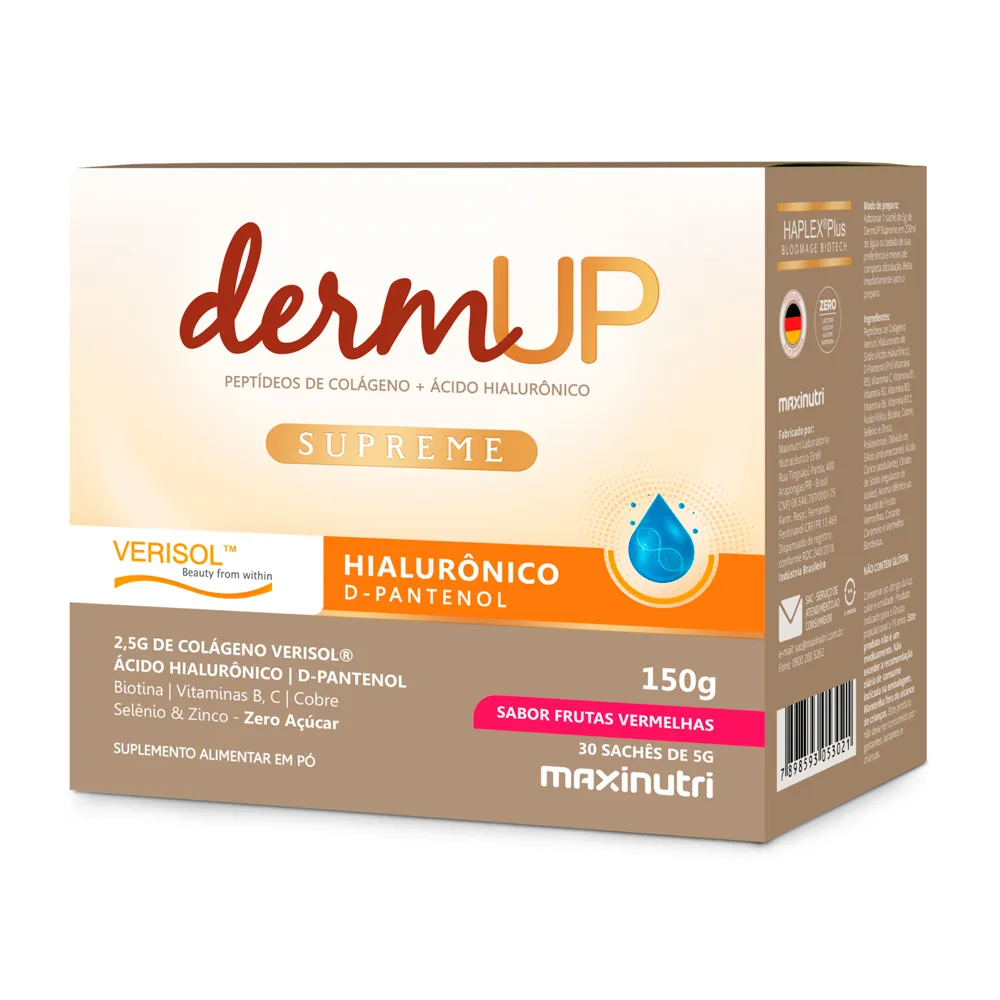 DermUP Supreme Colágeno Verisol e Ácido Hialurônico Sabor Frutas Vermelhas com 30 Sachês