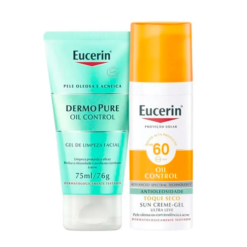 Eucerin Sun Oil Control FPS 60 Protetor Solar 50ml Ganhe Dermo Pure Gel de Limpeza 75ml