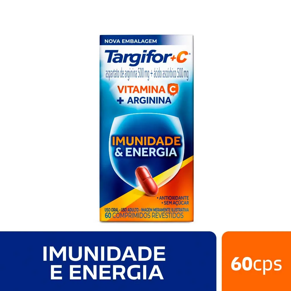 Targifor C 500mg Vitamina C + Arginina com 60 Comprimidos Revestidos ...