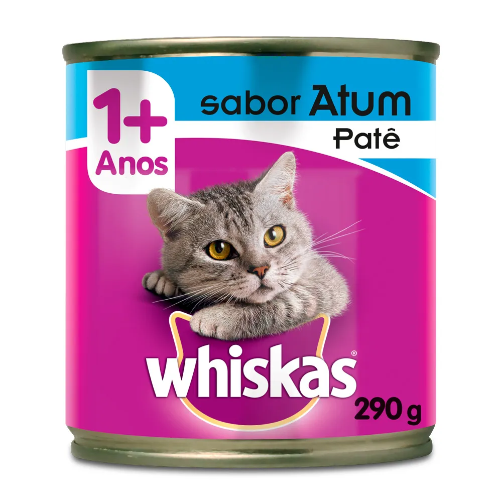 Ração para Gatos Whiskas Adulto 1+ Anos Patê Sabor Atum Lata 290g