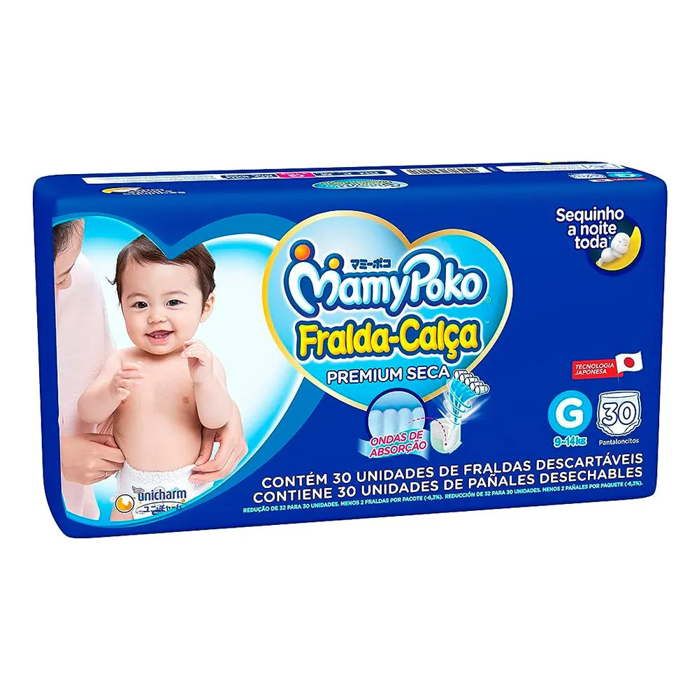 Fralda Calça MamyPoko Premium Seca Tamanho G 30 Unidades Descartáveis Pack