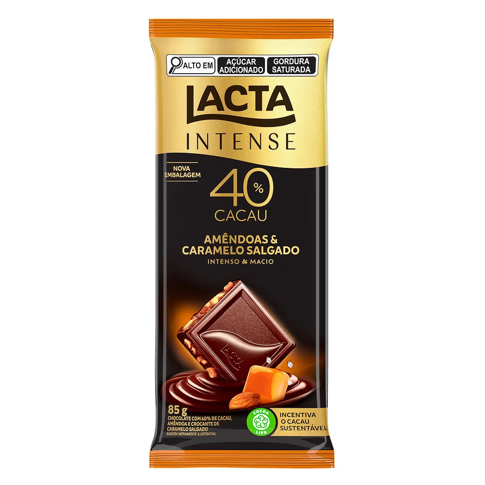 Chocolate Lacta Intense Nuts 40% Cacau Amêndoas e Caramelo Salgado 85g