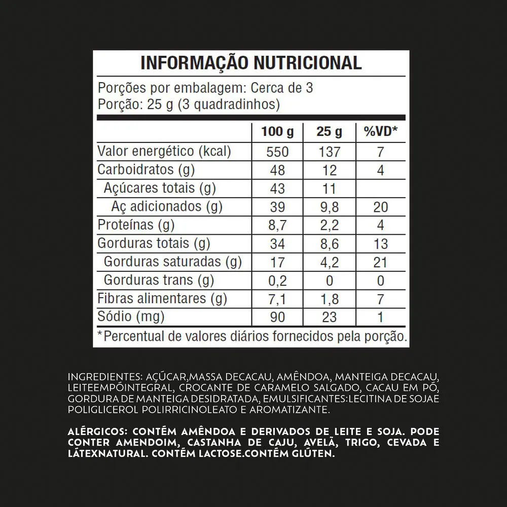 Chocolate Lacta Intense Nuts 40% Cacau Amêndoas e Caramelo Salgado 85g