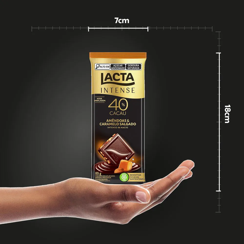 Chocolate Lacta Intense Nuts 40% Cacau Amêndoas e Caramelo Salgado 85g