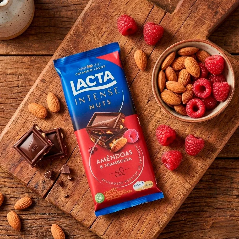 Chocolate Lacta Intense Nuts 40% Cacau Amêndoas e Framboesa 85g