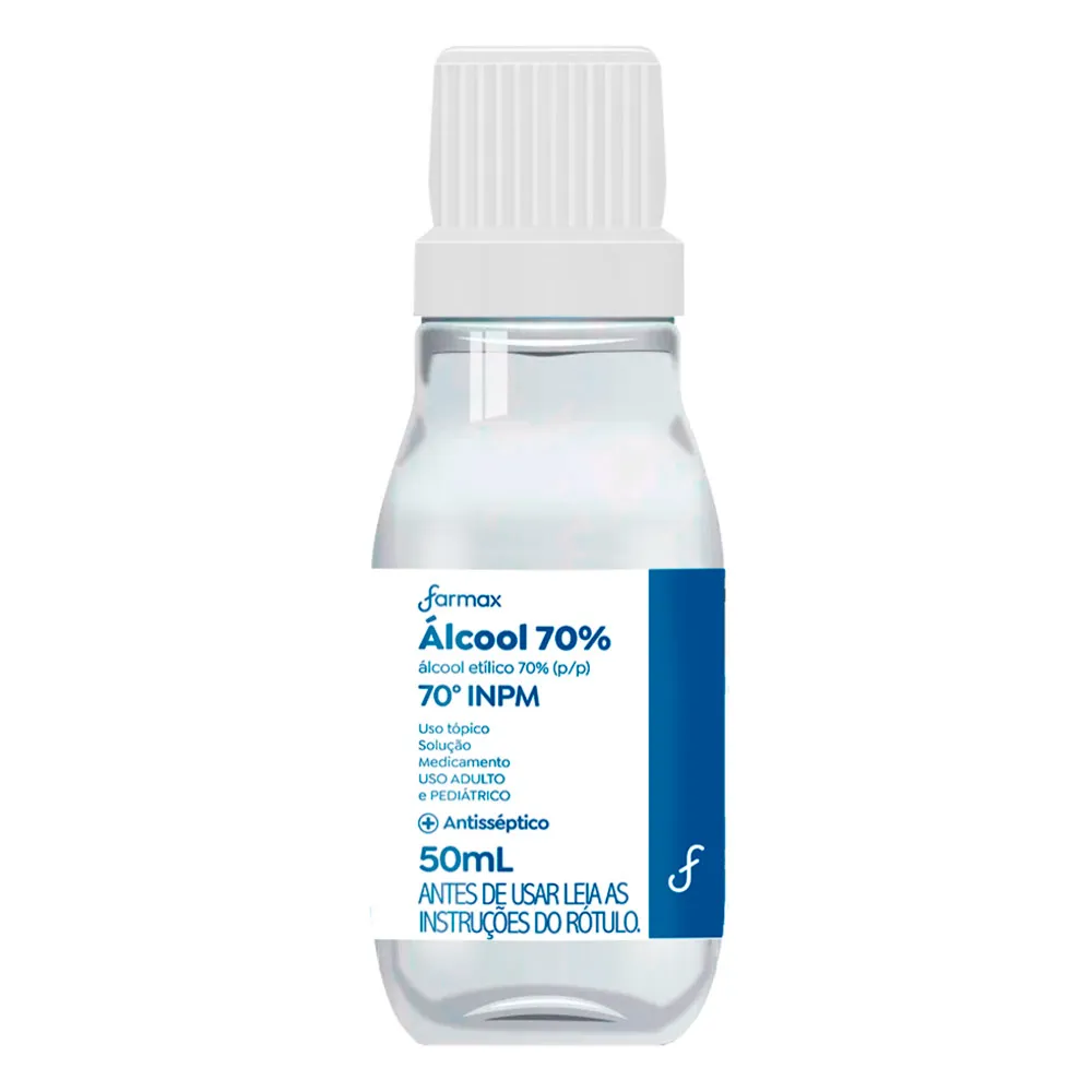 Álcool 70% Farmax Antisséptico 50ml - Drogaria Araujo