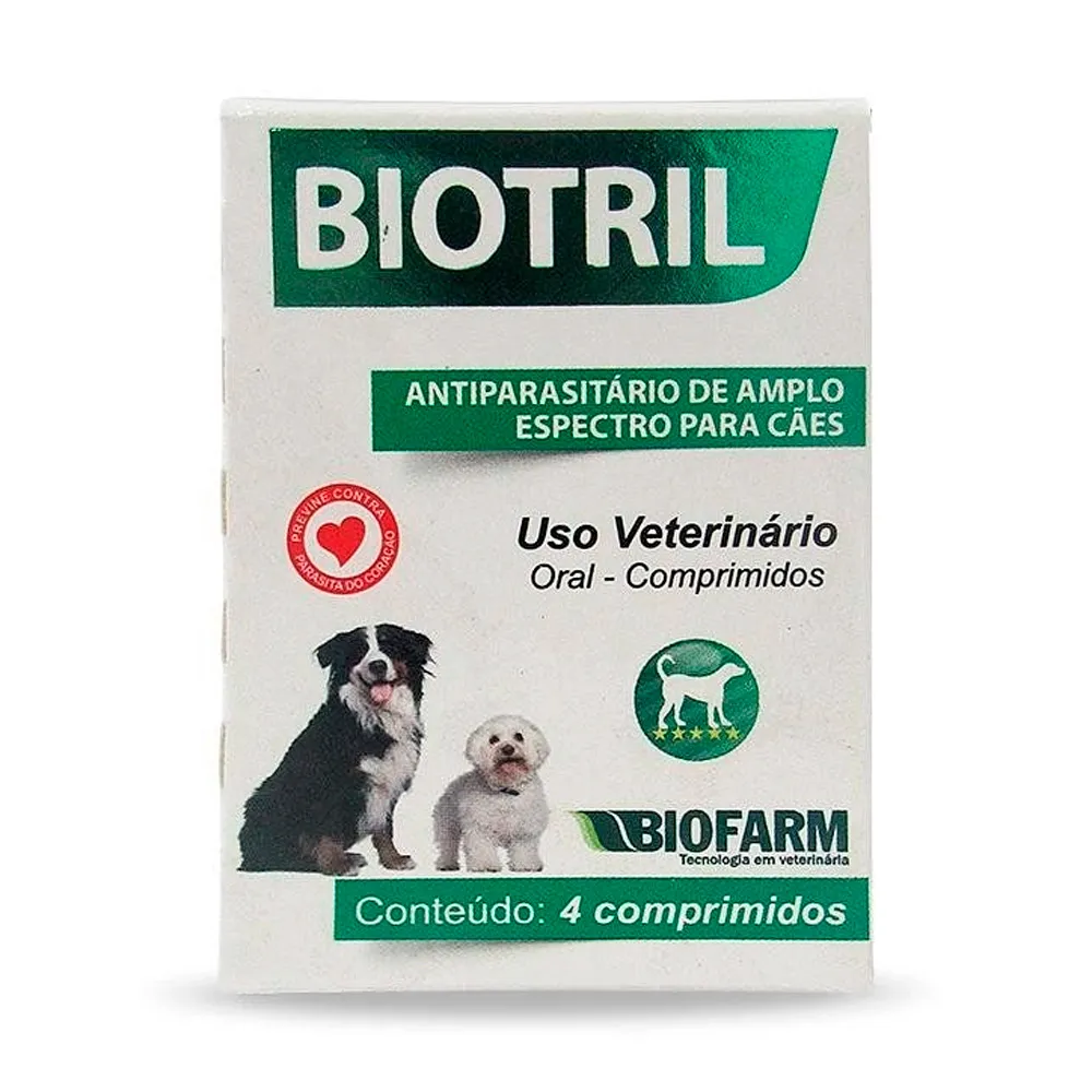 Biotril Vermífugo Biofarm para Cães com 4 Comprimidos