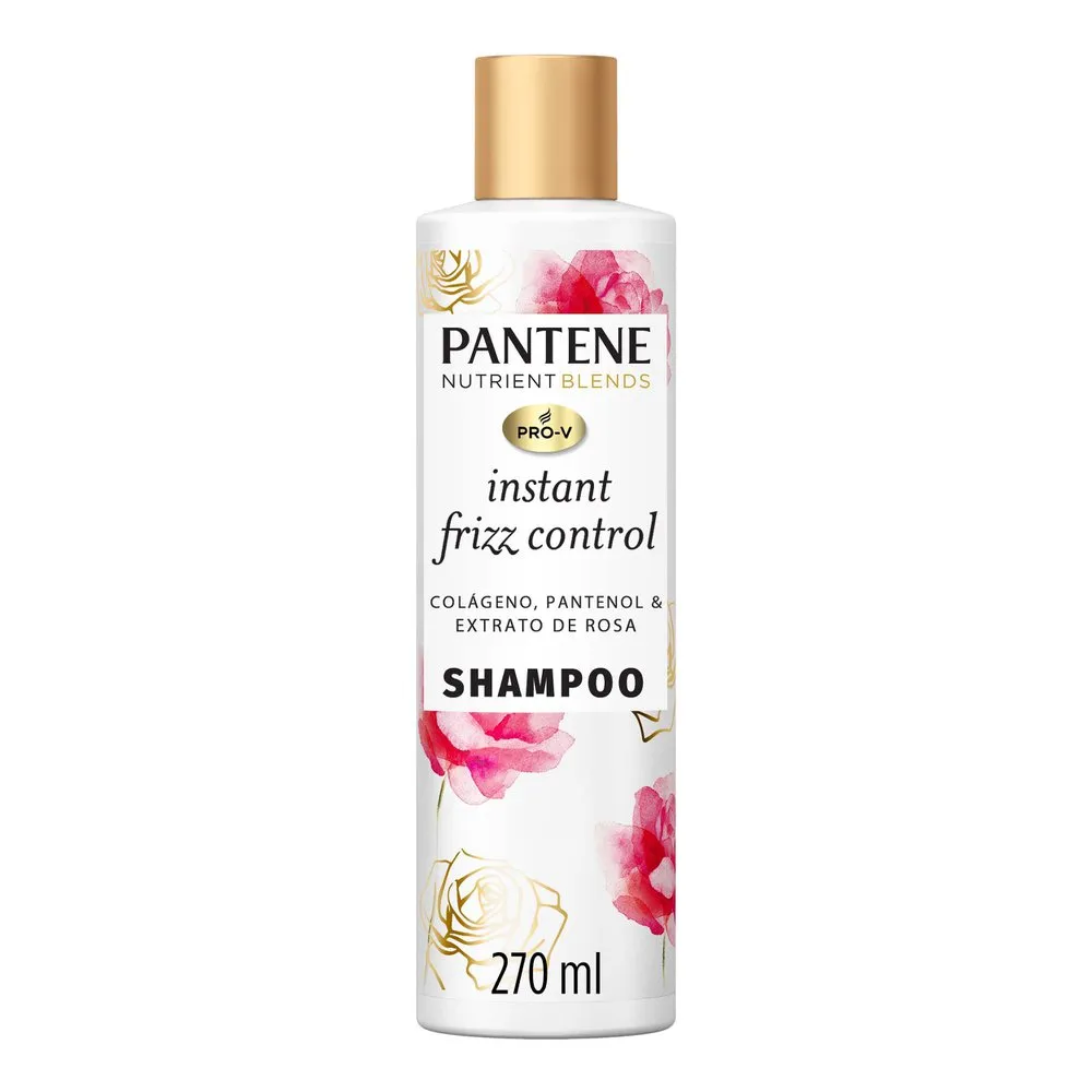 Shampoo Pantene Nutrient Blends Controle Instantâneo do Frizz, com Colágeno, Pantenol e Extrato de Rosa 270ml