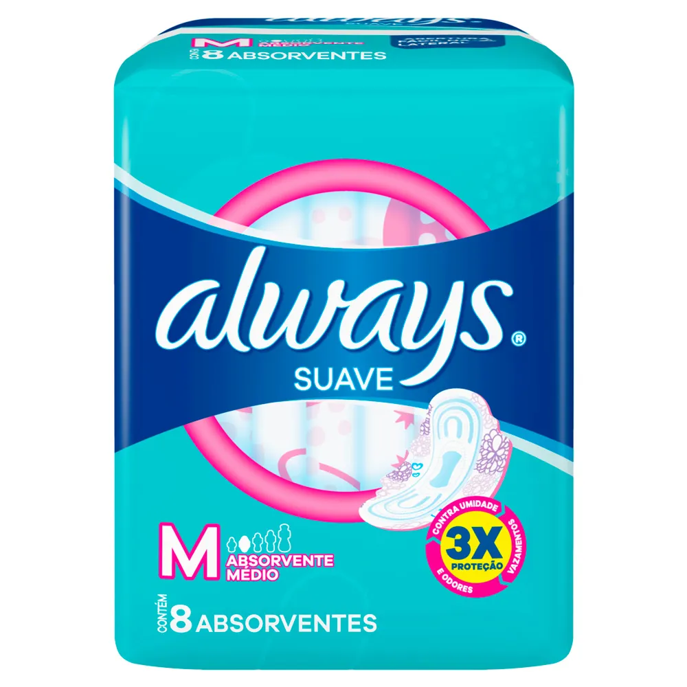 Absorvente Always Suave Tamanho M com Abas 8 Unidades_1