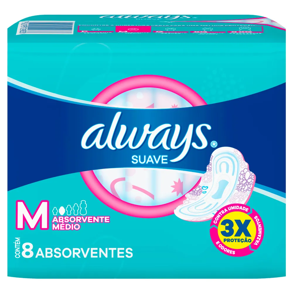 Absorvente Always Suave Tamanho M com Abas 8 Unidades_3