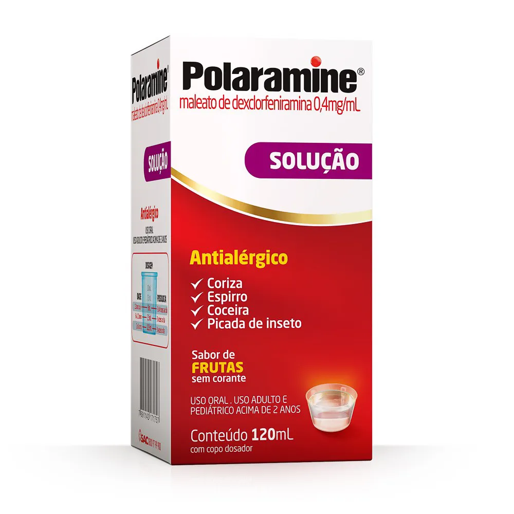 Polaramine 0,4mg/ml Solução Oral com 120ml Frente