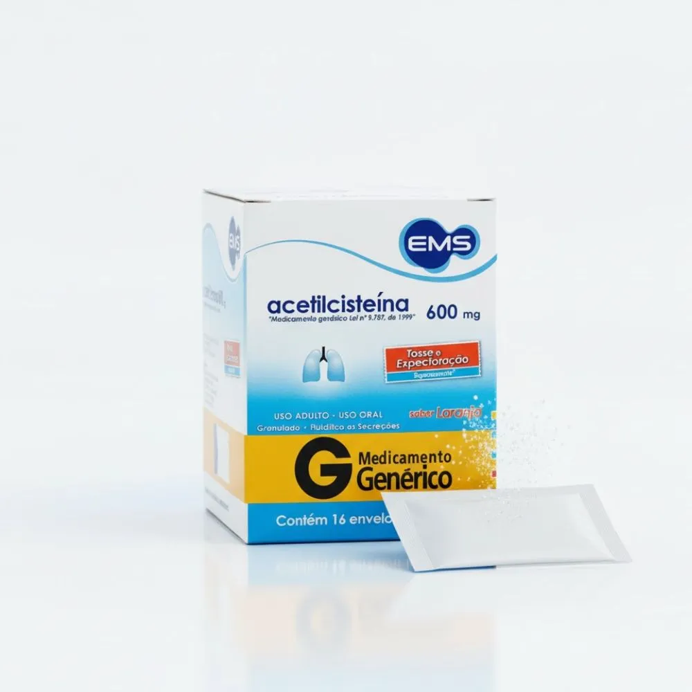 Acetilcisteína 600mg EMS Genérico Envelopes com 16 Unidades de 5g