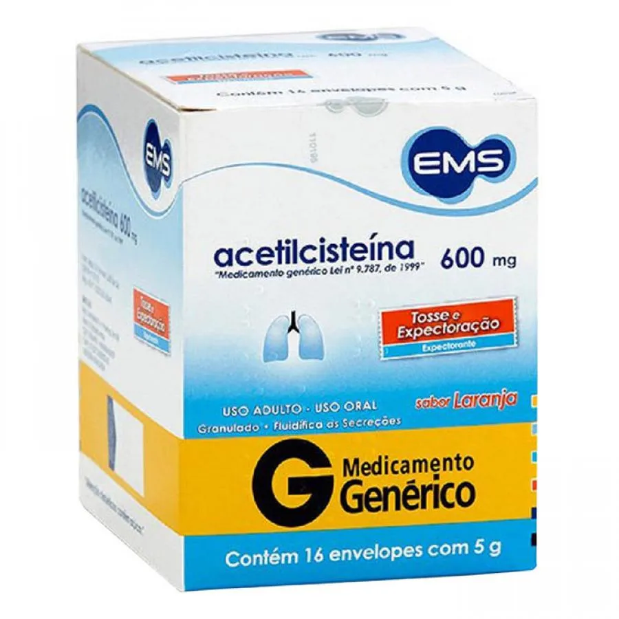 Acetilcisteína 600mg EMS Genérico Envelopes com 16 Unidades de 5g cada