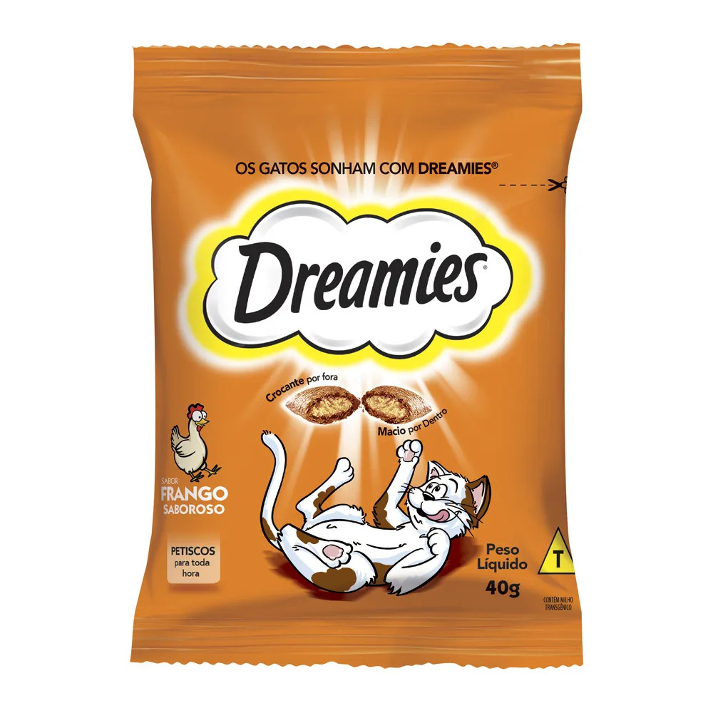 Petiscos para Gatos Dreamies Adultos Sabor Frango Saboroso com 40g