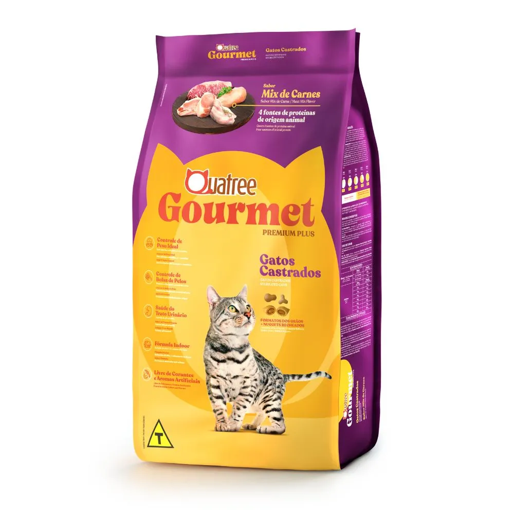 Ração para Gatos Castrados Quatree Gourmet Sabor Mix de Carnes 3Kg