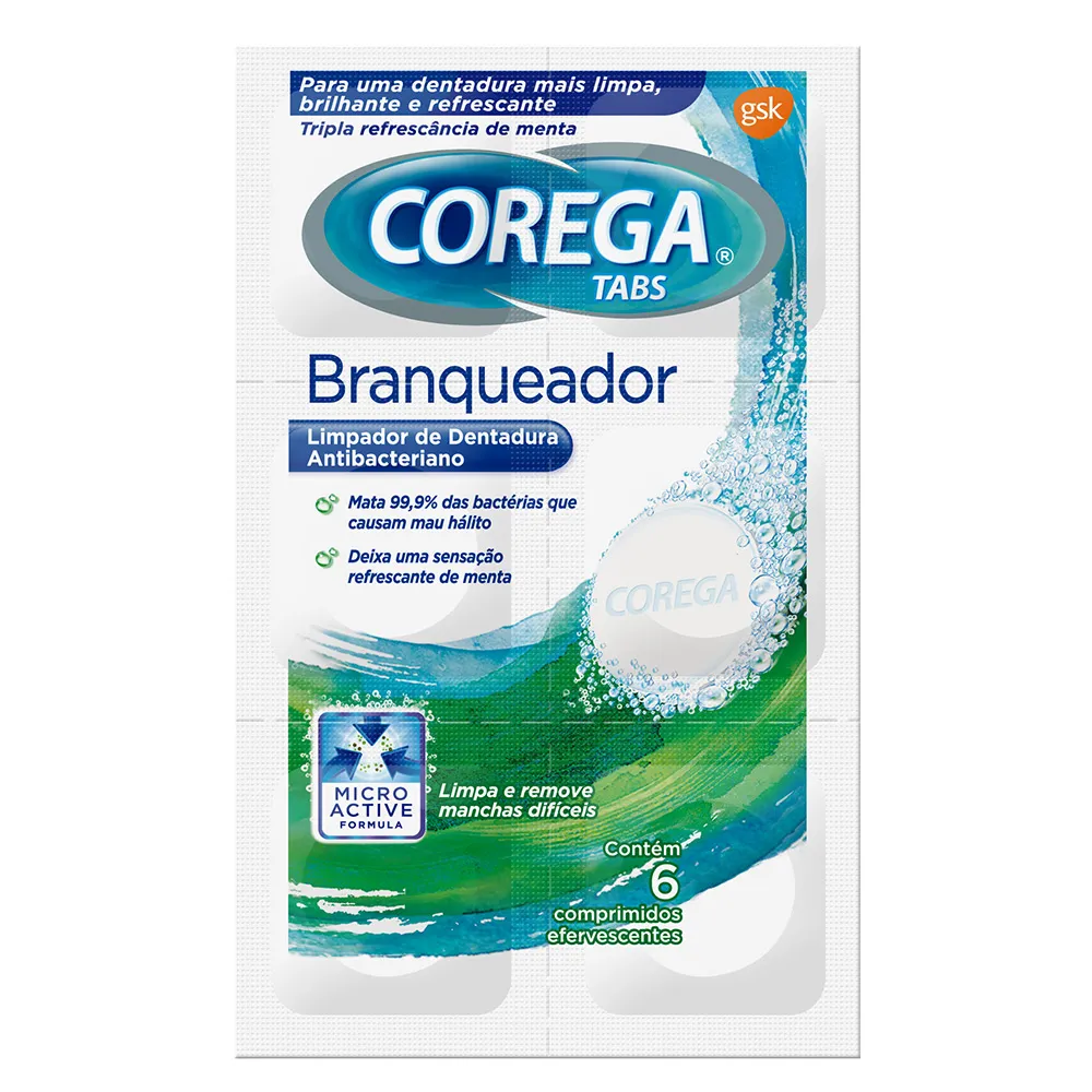 Corega Tabs Limpador de Dentadura Branqueador com 6 Comprimidos Efervescentes