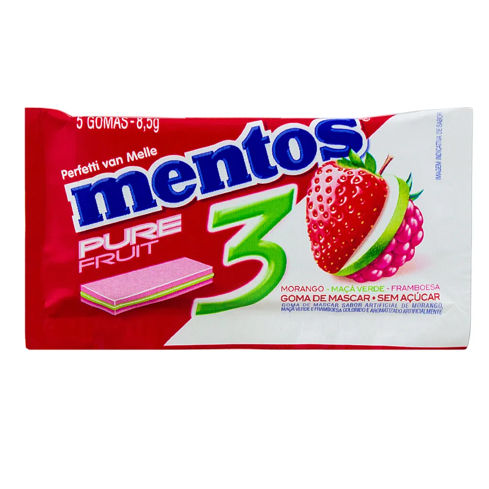 Chiclete Mentos Pure Fruit Sem Açúcar 8,5g com 5 Unidades