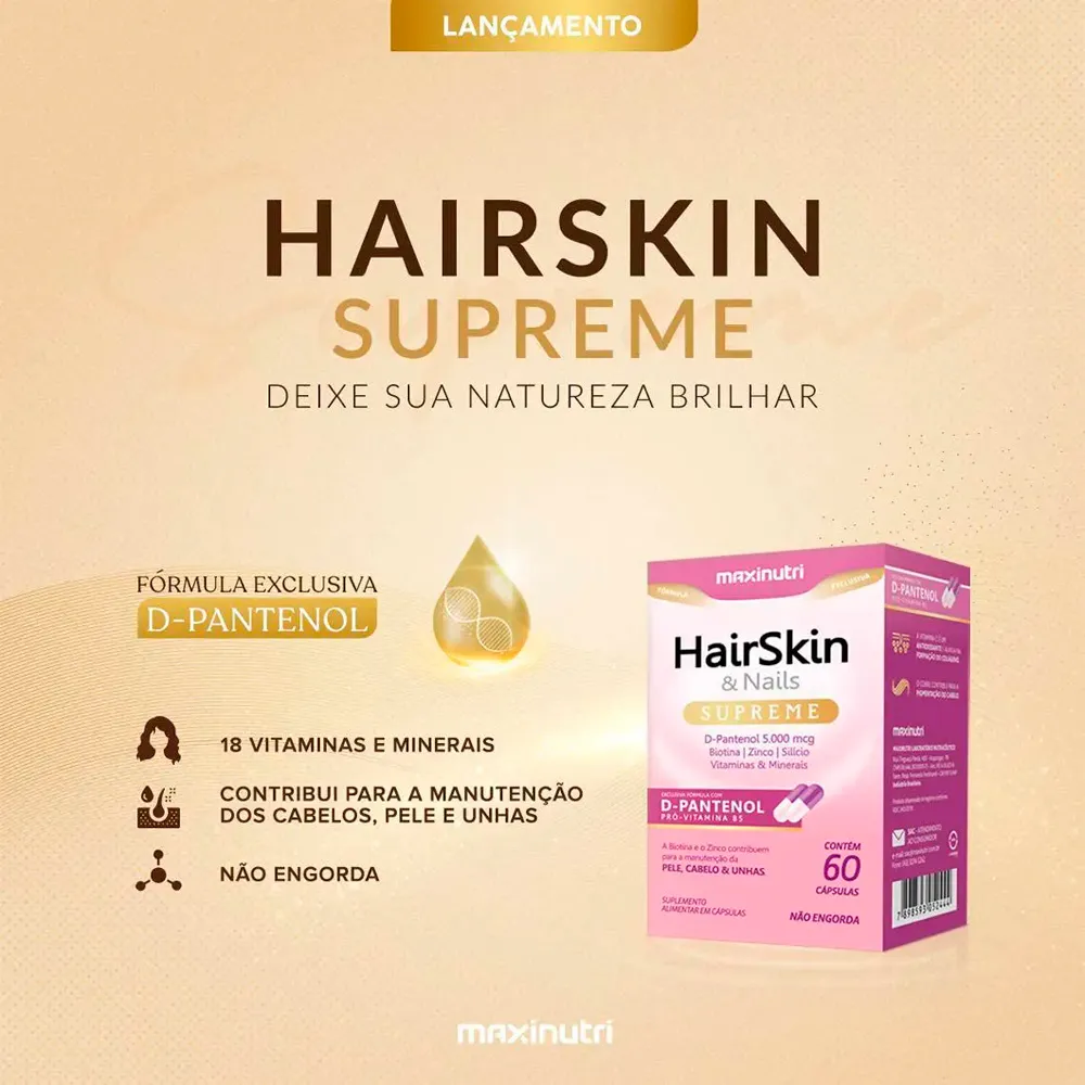 SilkArgan Hair & Skin Treatment 125mL 3本 HairSkin e Nails Supreme com D-pantenol Maxinutri 60 Cápsulas