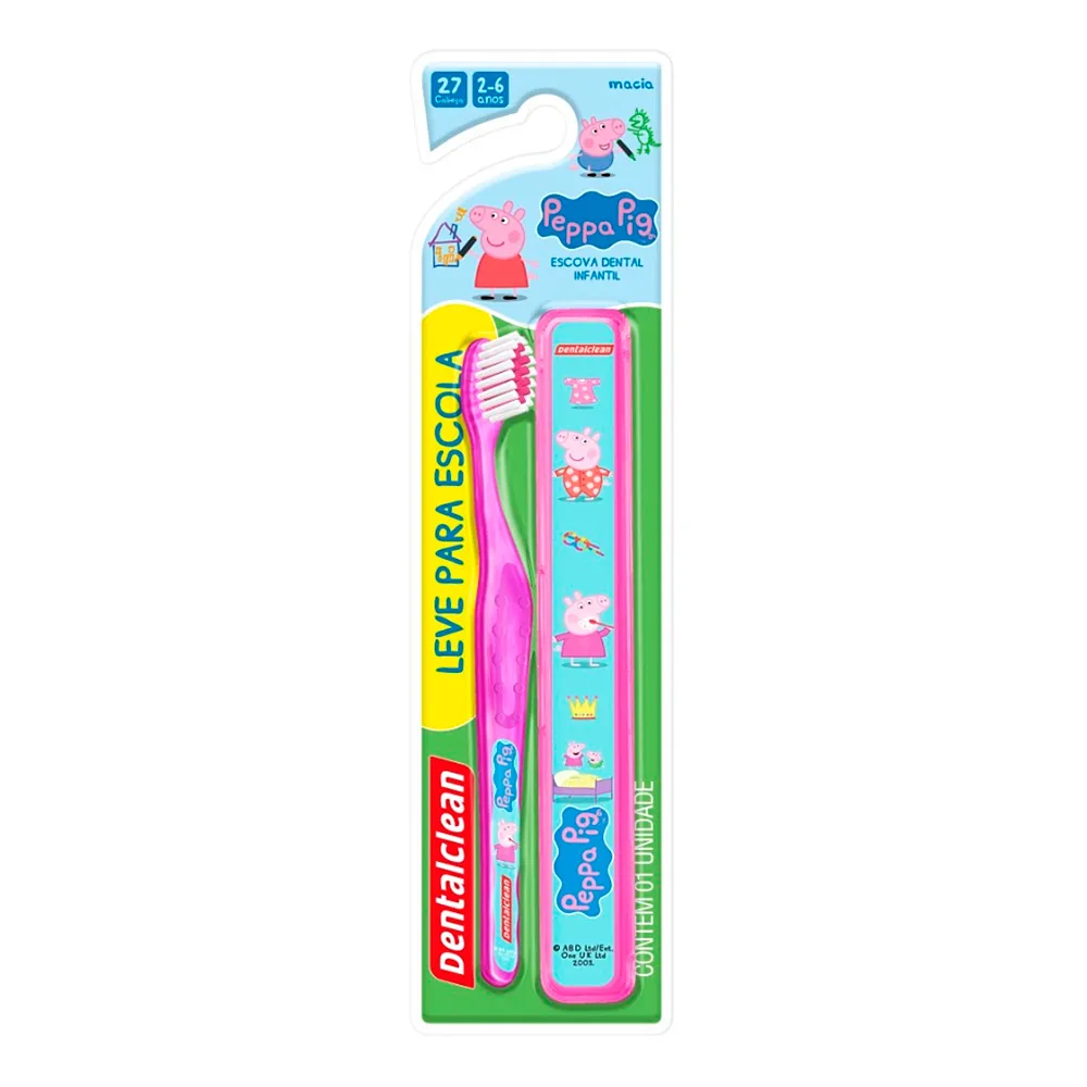 Escova Dental Infantil DentalClean Peppa Pig Macia Cores Sortidas com 1 Unidade + Estojo Protetor