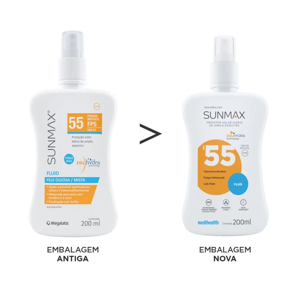 Protetor Solar Sunmax Fluid Pele Oleosa e Mista FPS 55 Spray com