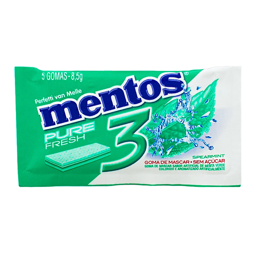 Chiclete Mentos Pure Fresh 3 Sabor Spearmint Sem Açúcar 8,5g com 5 Unidades