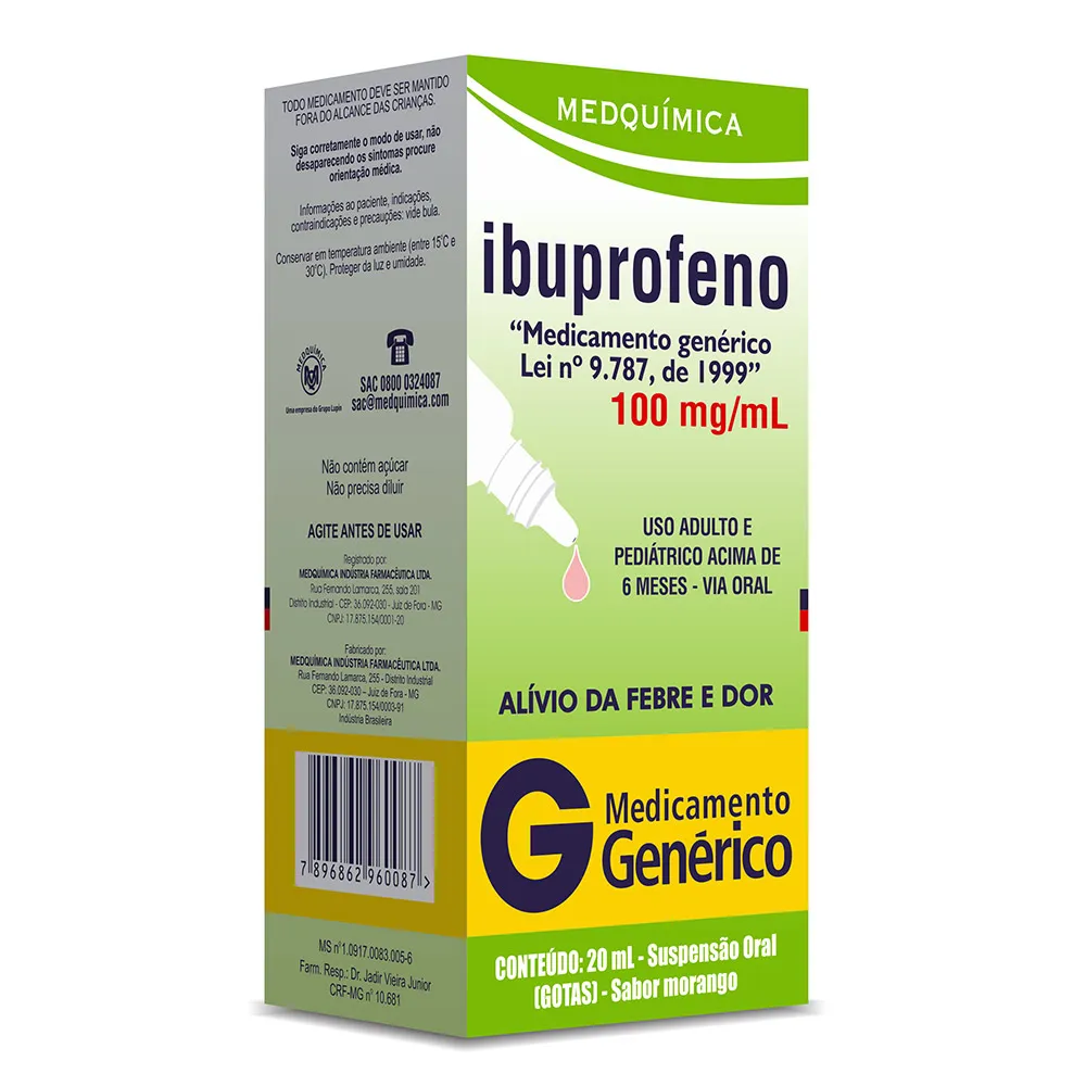 Ibuprofeno 100mg/ml Medquímica Genérico Gotas com 20ml