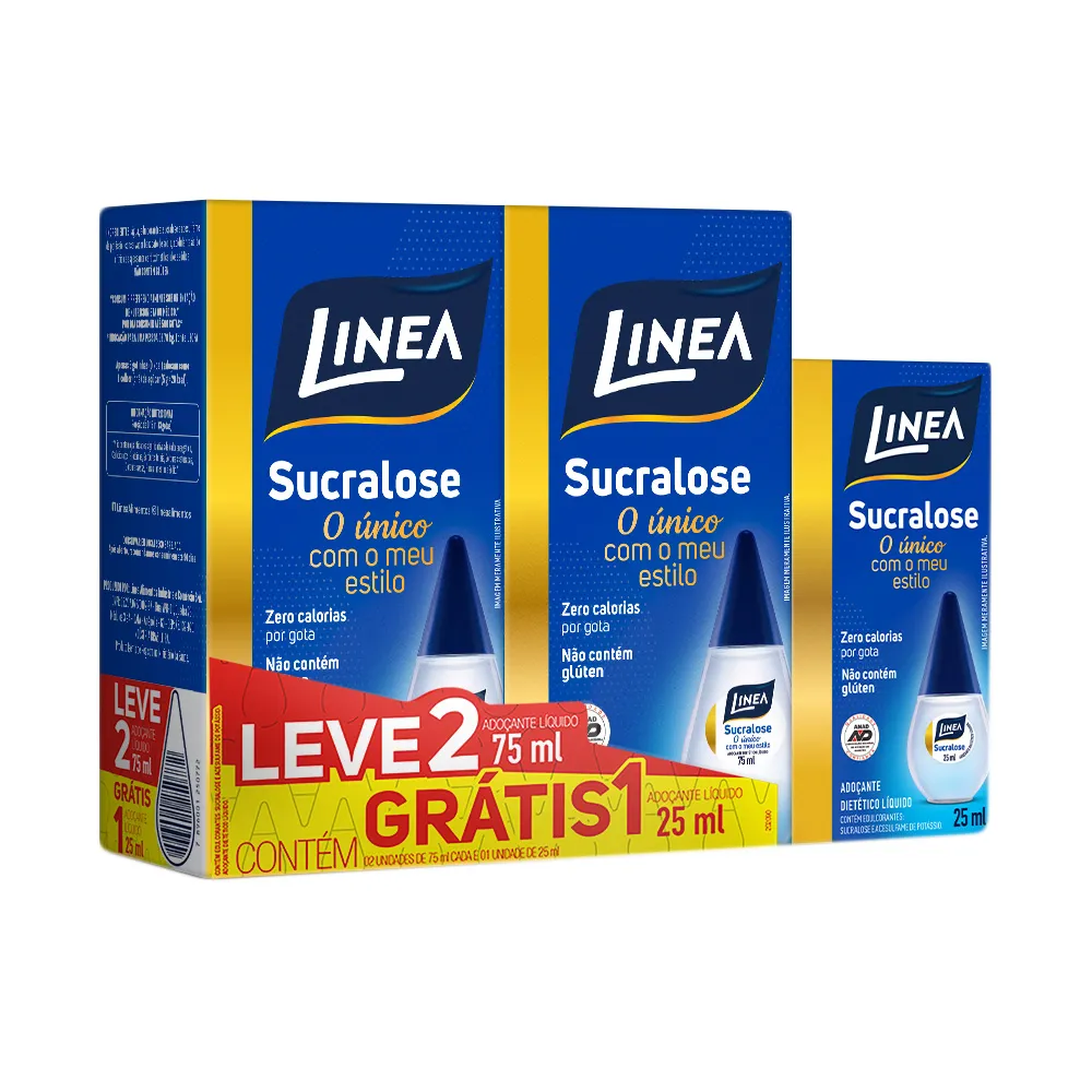 Adoçante Linea Sucralose Gotas 2 Unidades de 75ml Cada e Ganhe Adoçante Linea Sucralose Gotas 25ml