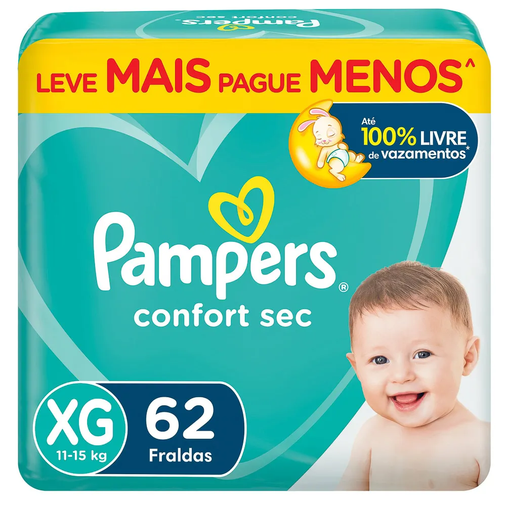 Fralda Pampers Confort Sec Tamanho XG Giga 62 Unidades Descartáveis