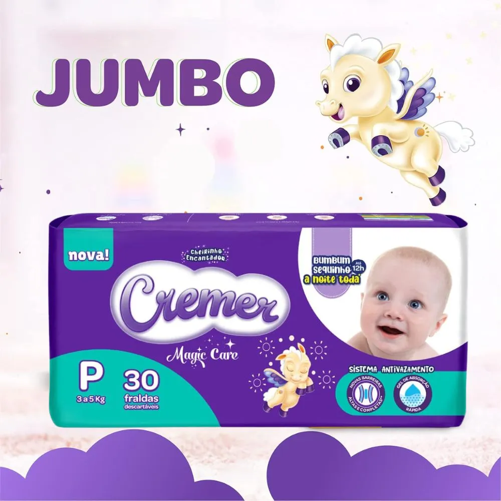 Fralda Cremer Magic Care Tamanho P Pacote Jumbo 30 Unidades Descartáveis