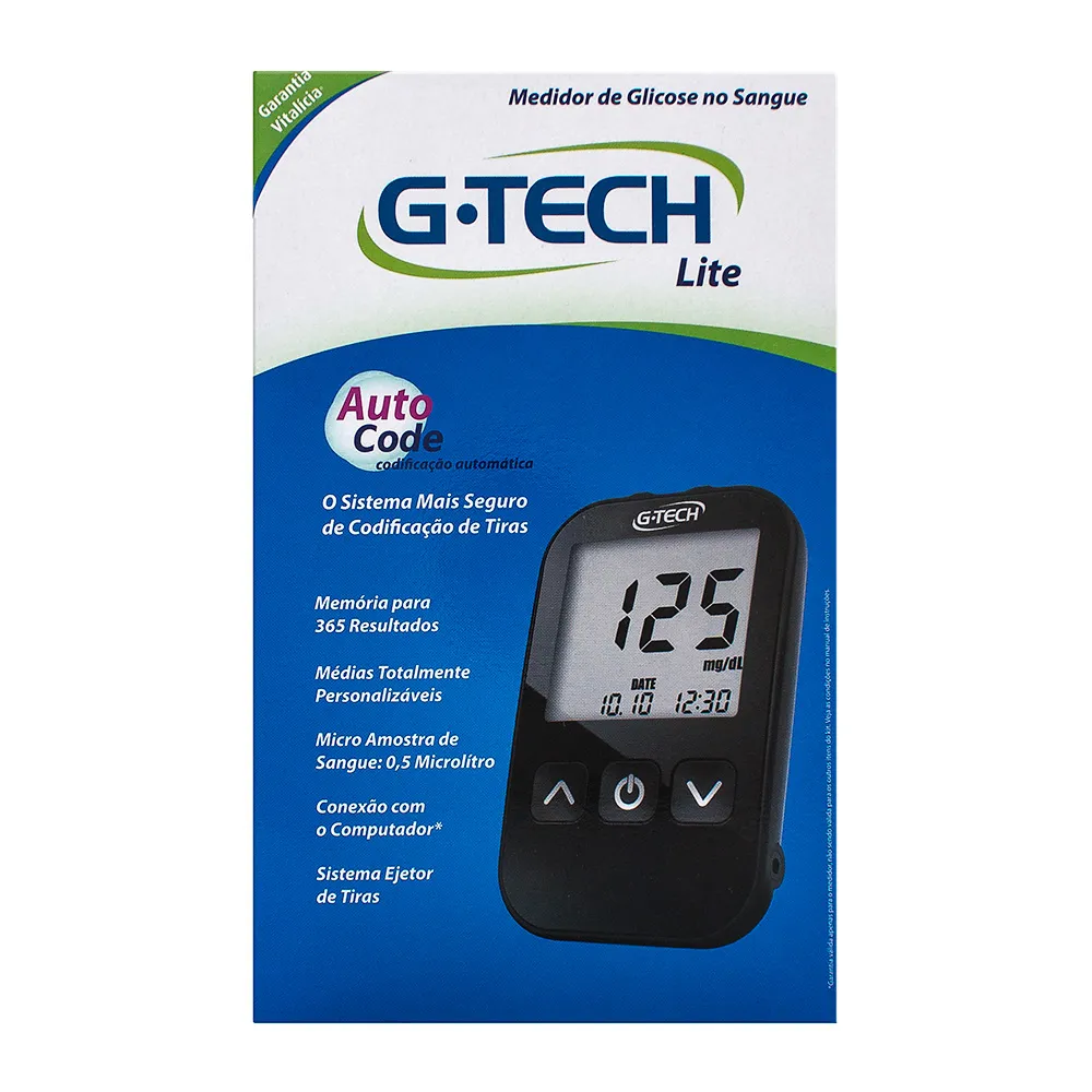 G-Tech Lite Kit Monitor de Glicemia com 1 Aparelho + 1 Lancetador + 10 Lancetas + 10 Tiras
