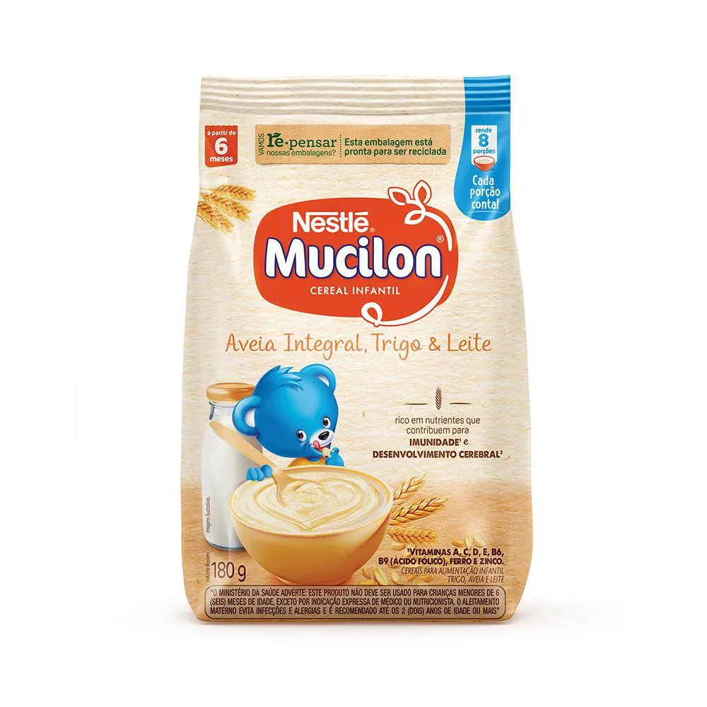 Mucilon Aveia, Trigo e Leite Cereal Infantil Sachê 180g