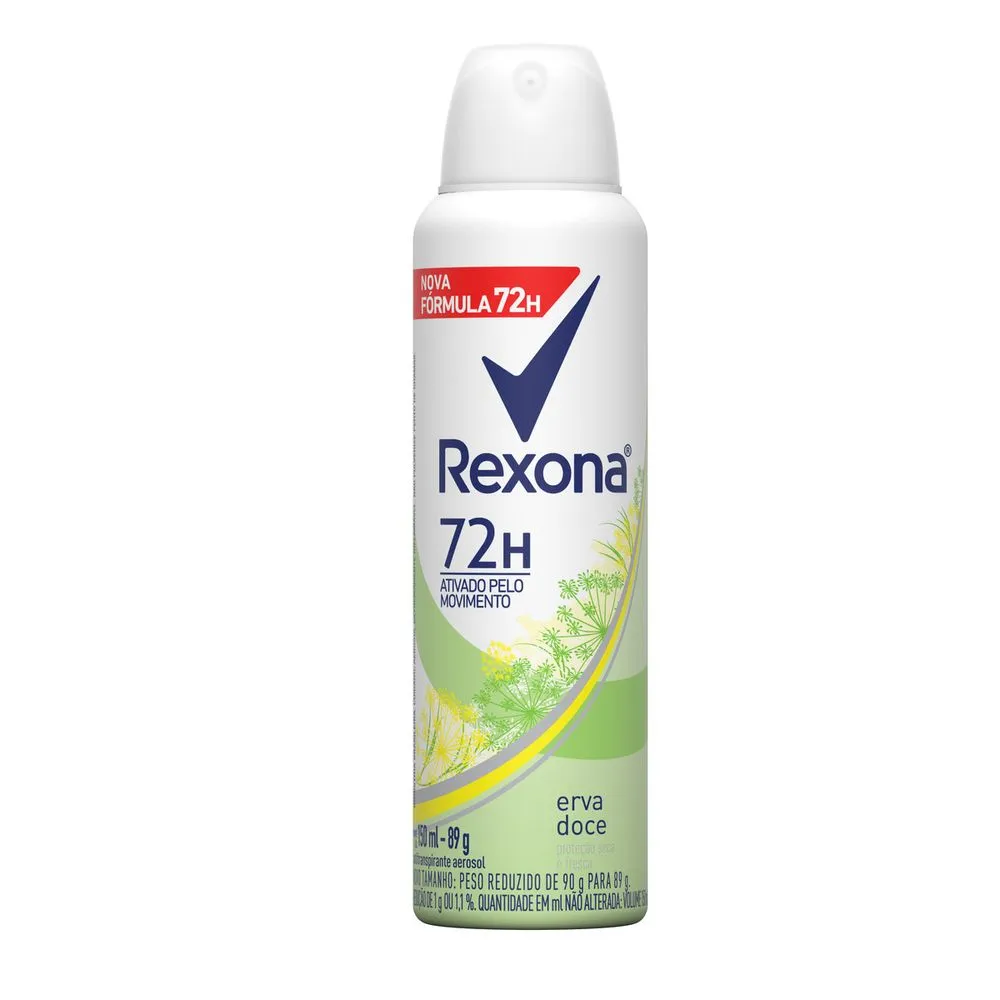 Desodorante Antitranspirante Aerosol Feminino Rexona Erva Doce 72 horas 150ml