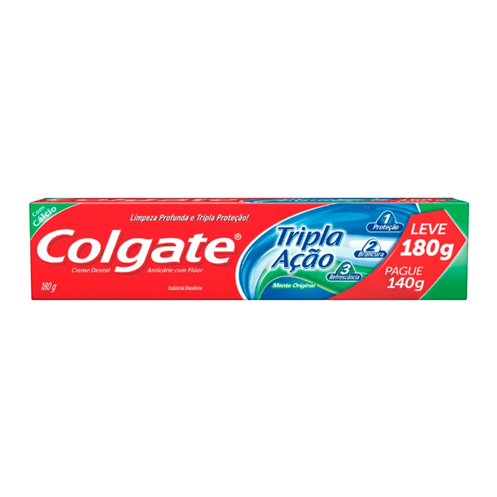 Creme Dental Colgate Tripla Ação Menta Original Leve 180g Pague 140g