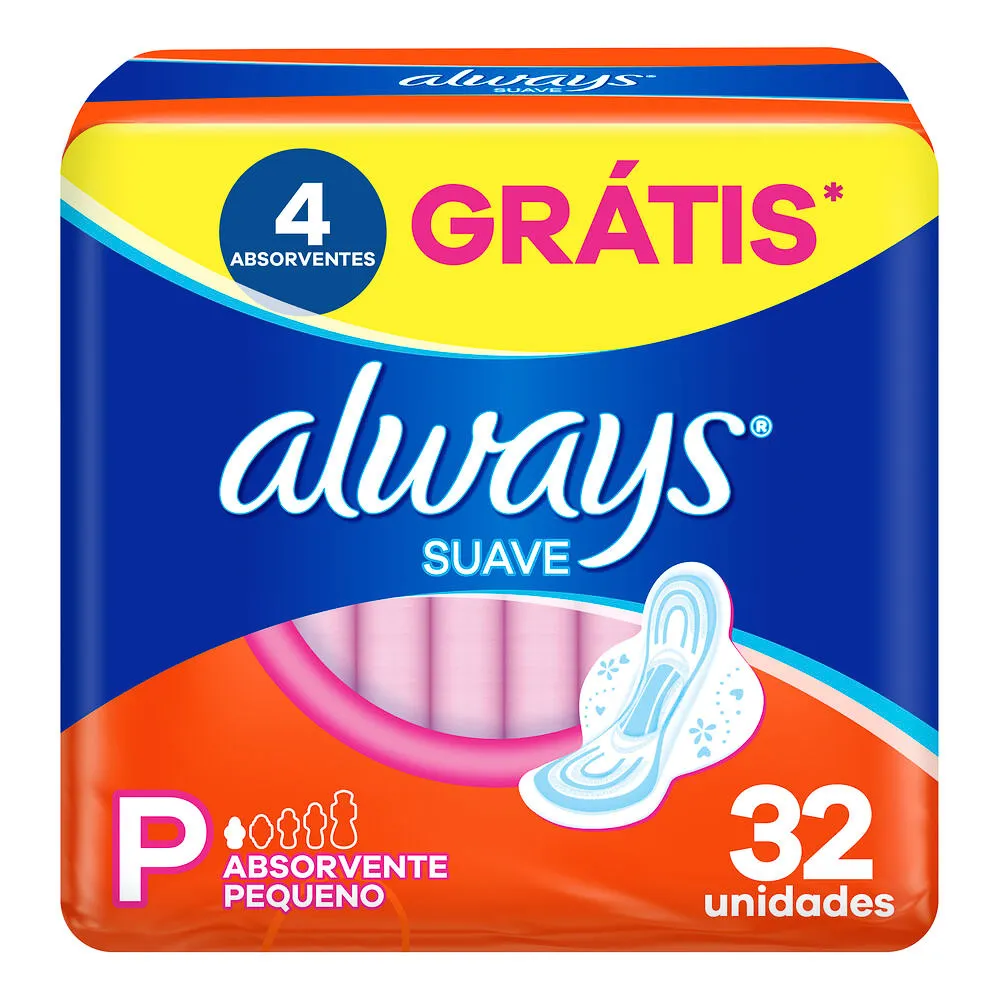 Absorvente Always Proteção Suave Tamanho P com Abas 32 Unidades