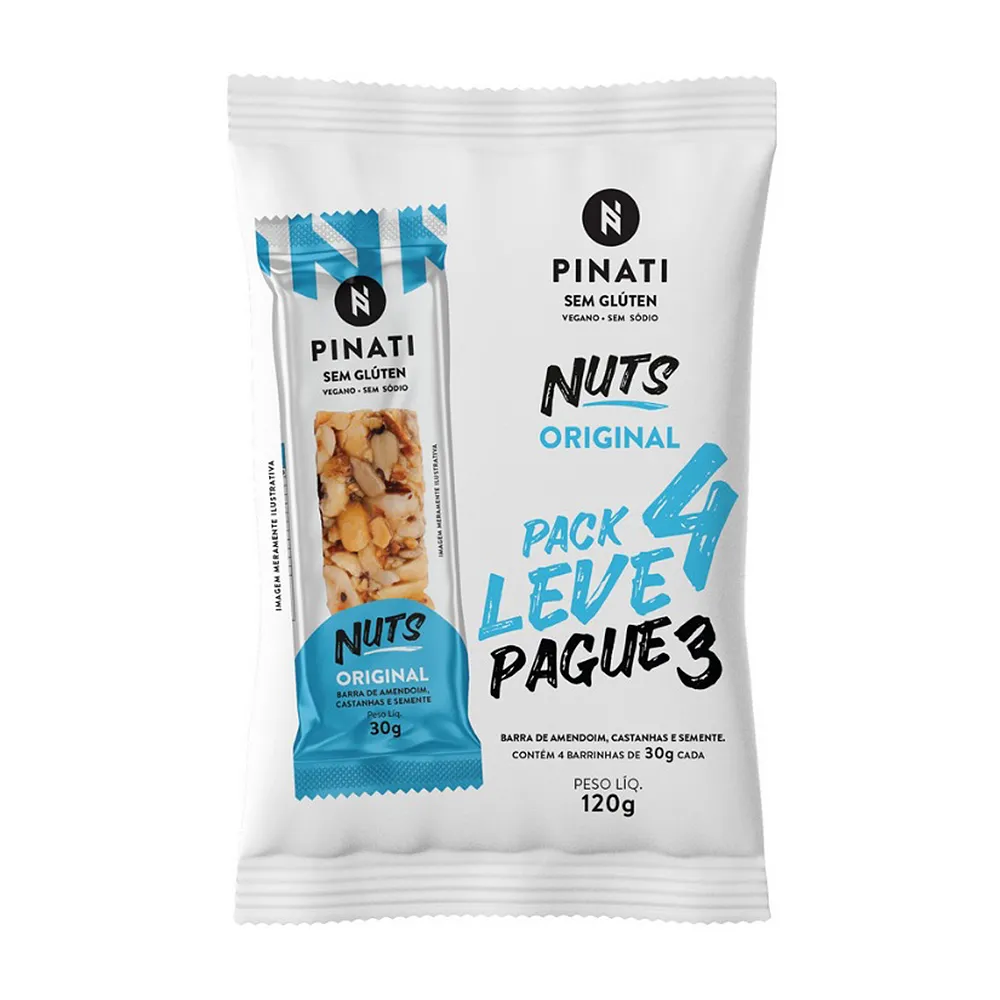 Barra de Cereais Pinati Nuts Original Leve 4 Pague 3 com 4 unidades de 30g cada