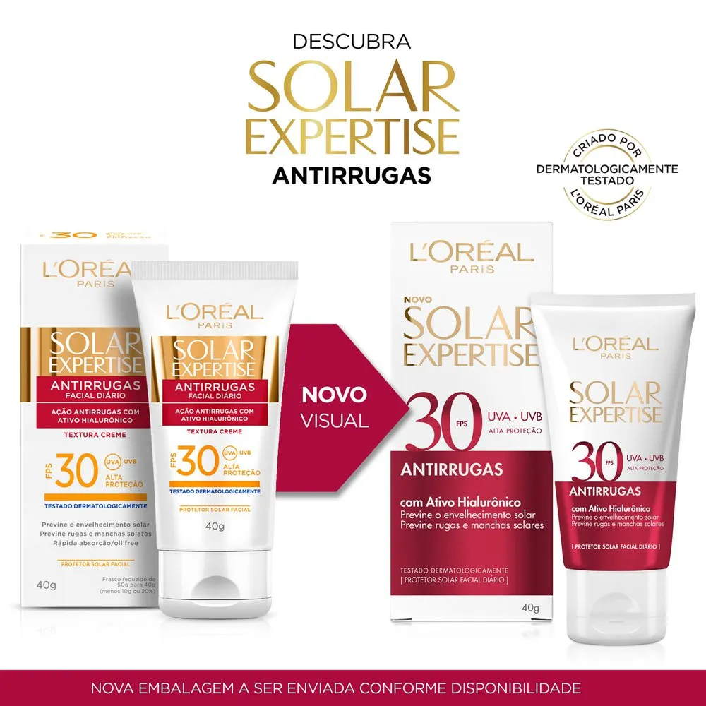 Protetor Solar Facial L'Oréal Solar Expertise Antirrugas FPS 30 Creme 40g