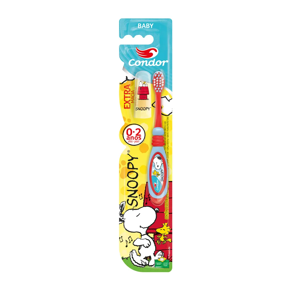 Escova Dental Infantil Condor Banbinos 1 Snoopy 0-2 Anos Extra Macia Cores Sortidas com 1 Unidade e Ganhe Capa Protetora