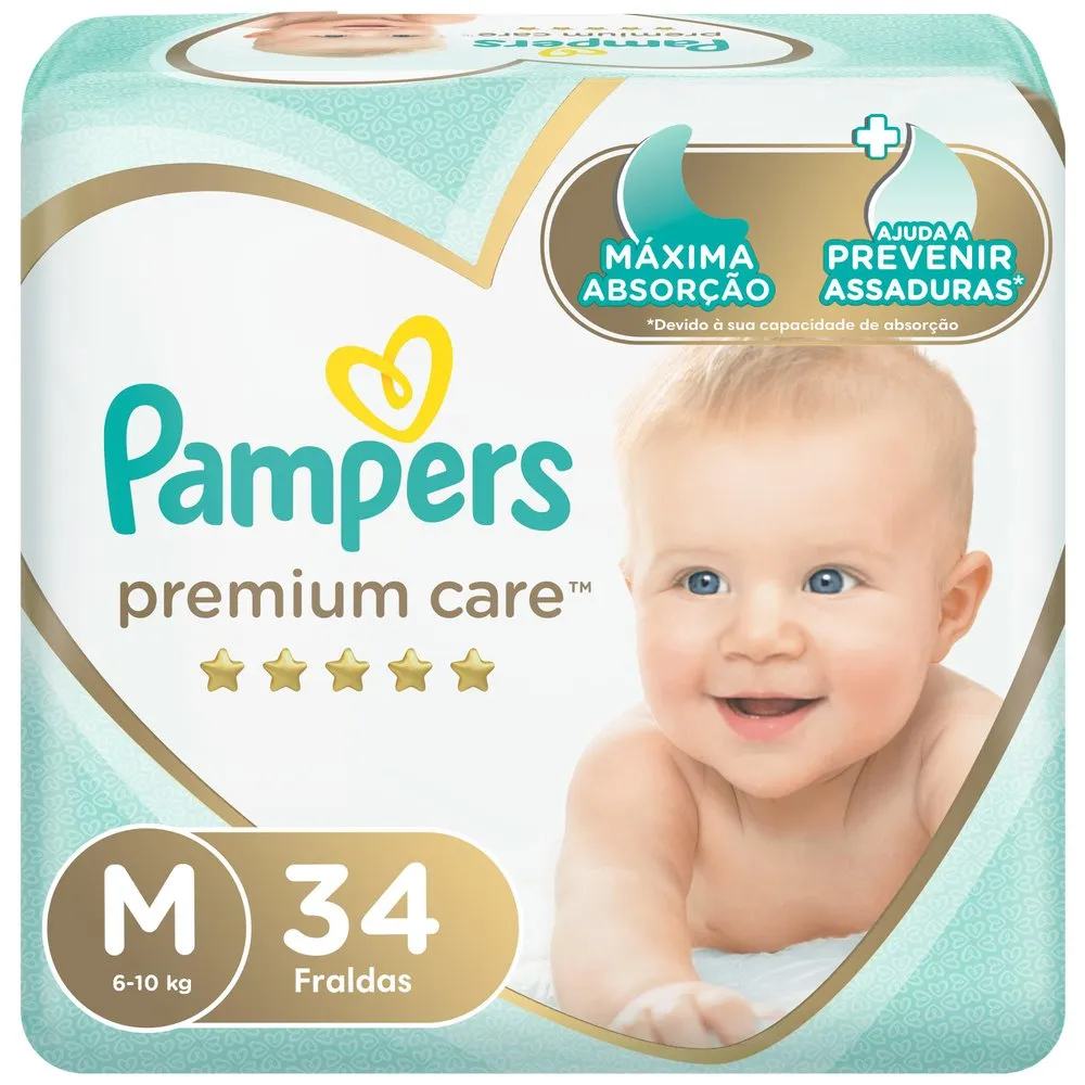 Fralda Pampers Premium Care Tamanho M Pacote Mega 34 Fraldas Descartáveis