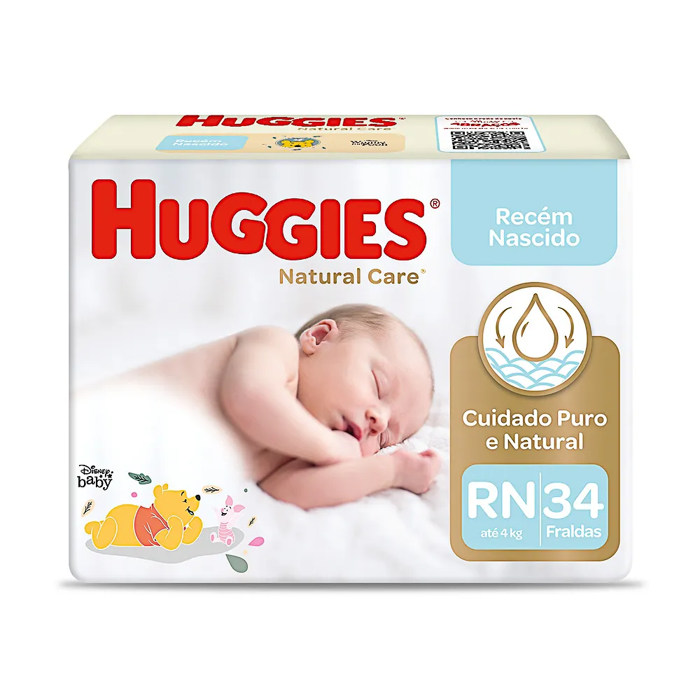 Fralda Huggies Recém Nascido Natural Care 34 Unidades