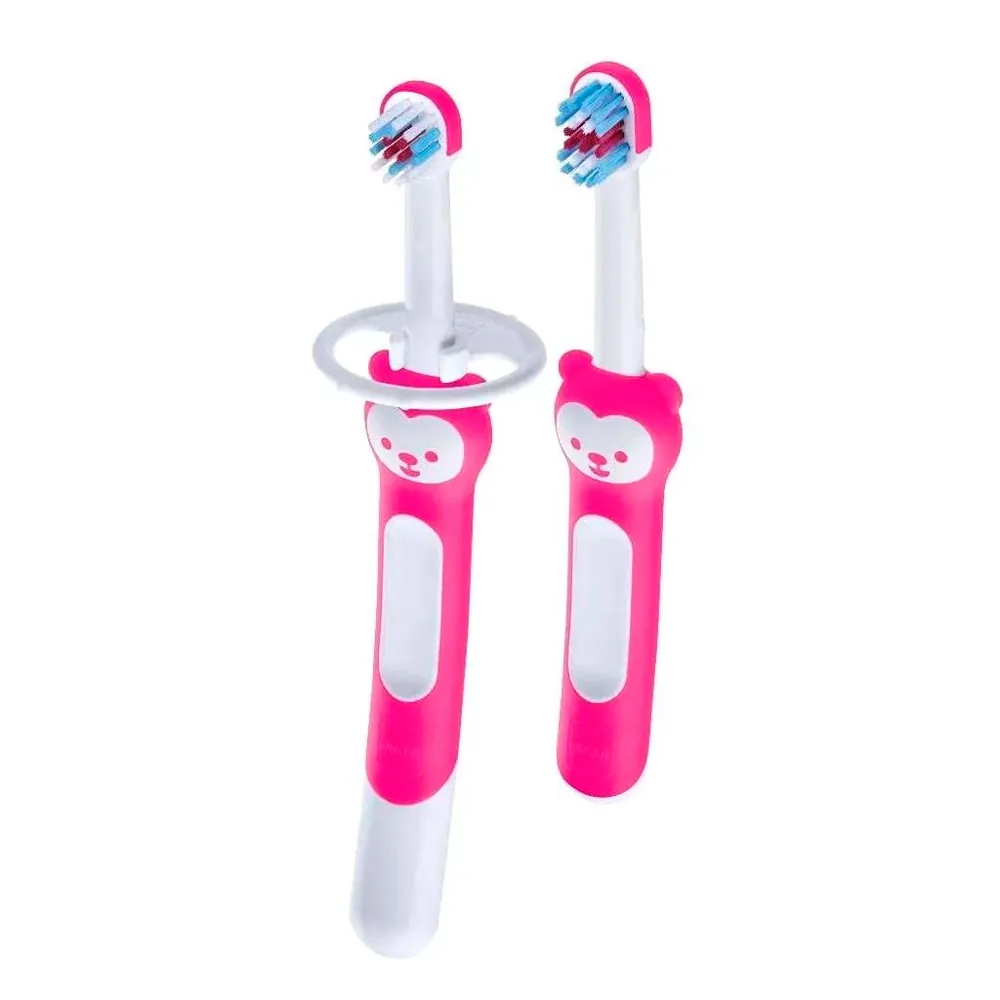 Escova Dental Infantil Mam Learn To Brush 5+ Meses Rosa com 2 Unidades