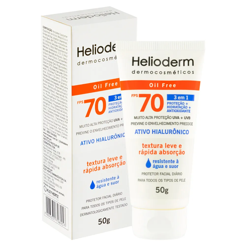 Protetor Solar Facial Helioderm Oil Free 3 em 1 FPS 70 Sem Cor 50g