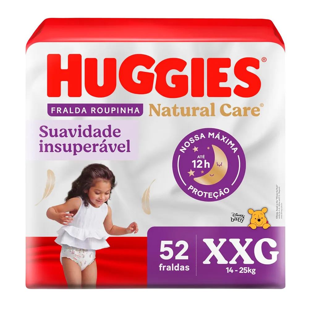 Fralda Roupinha Huggies Natural Care Tamanho XXG Pacote Hiper 52 Unidades Descartáveis