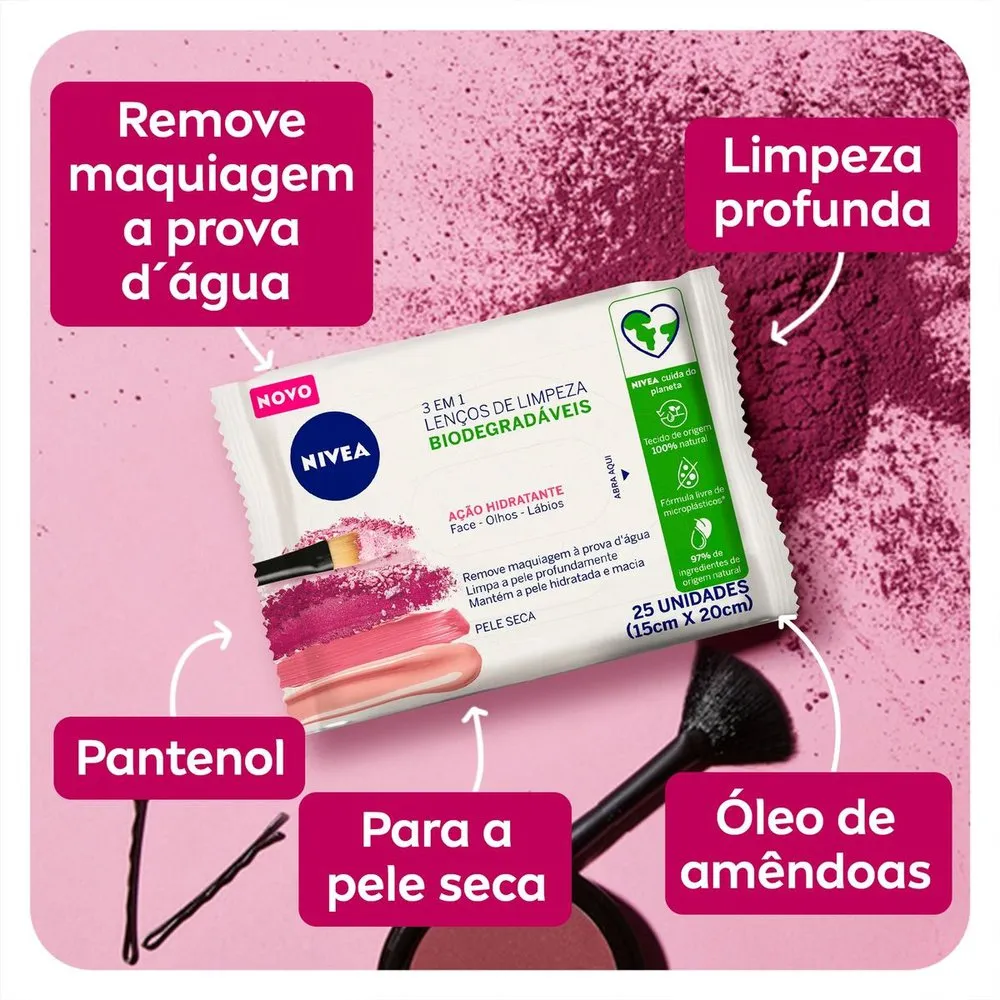 Lenço de Limpeza Nivea Demaquilante Ação Hidratante 3 em 1 Pacote