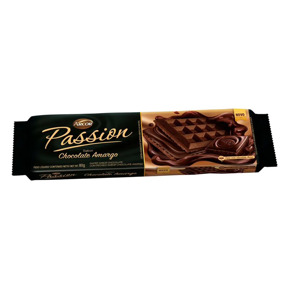 Biscoito Wafer Arcor Passion Sabor Chocolate Amargo 80g
