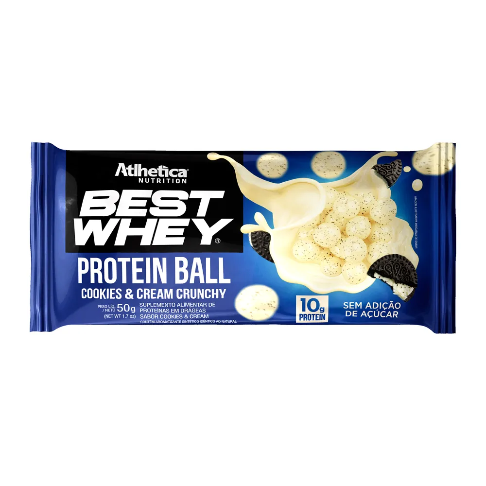 Best Whey Protein Ball Atlhetica Nutrition Sabor Cookies & Cream Crunchy com 10g de Proteína 50g