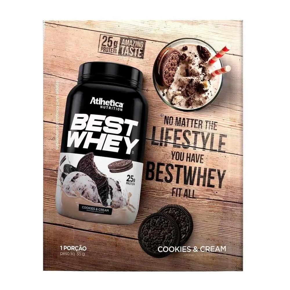 Best Whey Atlhetica Nutrition com 25g de Proteína Sabor Cookies & Cream Sachê 35g